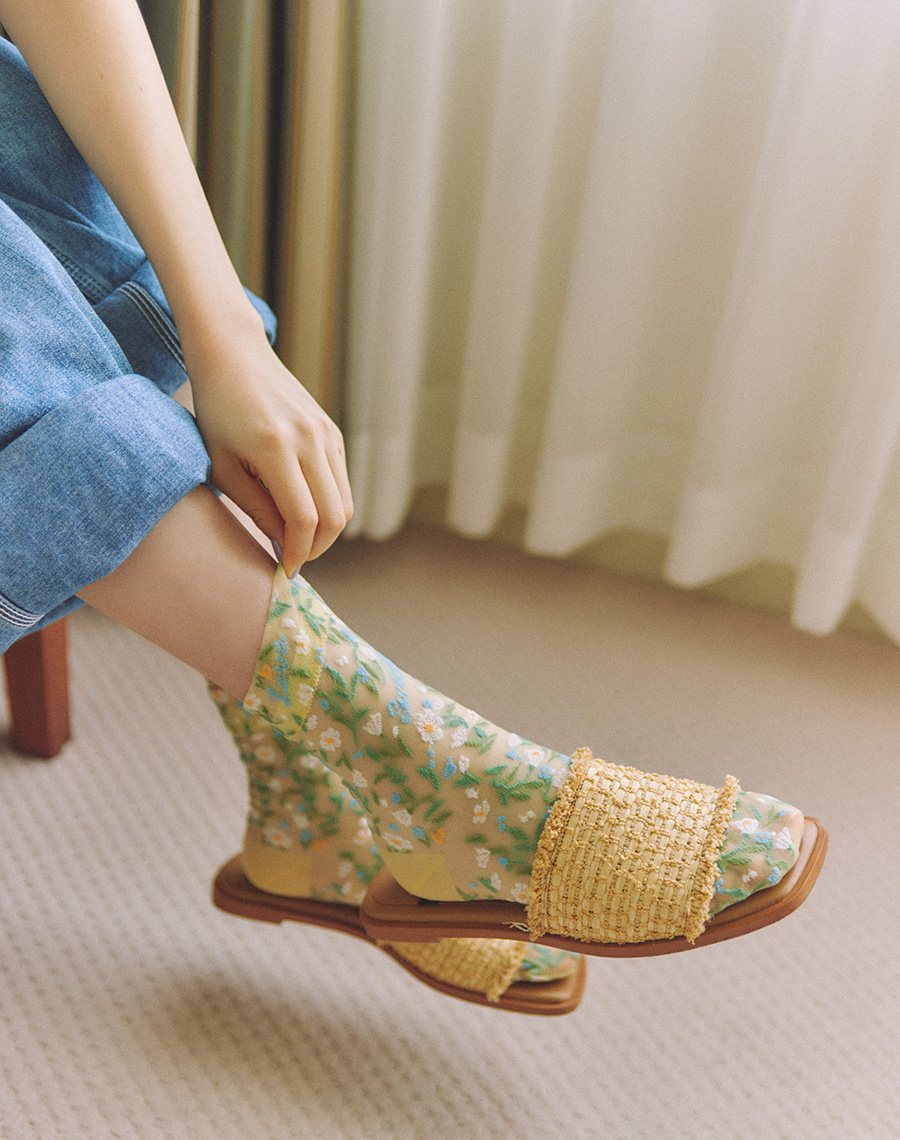Sheer Flower Logo Low Crew Socks 透けフラワーロゴショートソックス