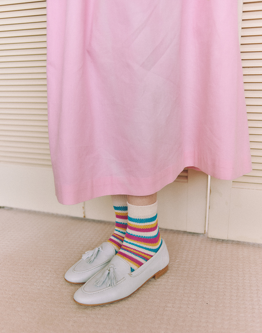 Mesh Multicoloured Stripe Low Crew Socks メッシュマルチボーダーショートソックス